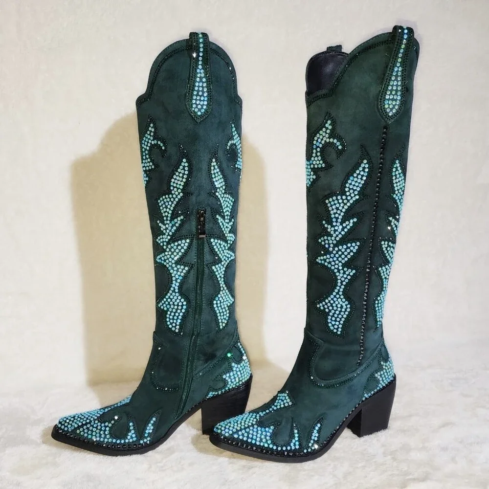NIB Sparks Country Western Cowgirl Knee Boots Dazzleing Iridescent Rhinestones - Picture 4 of 16